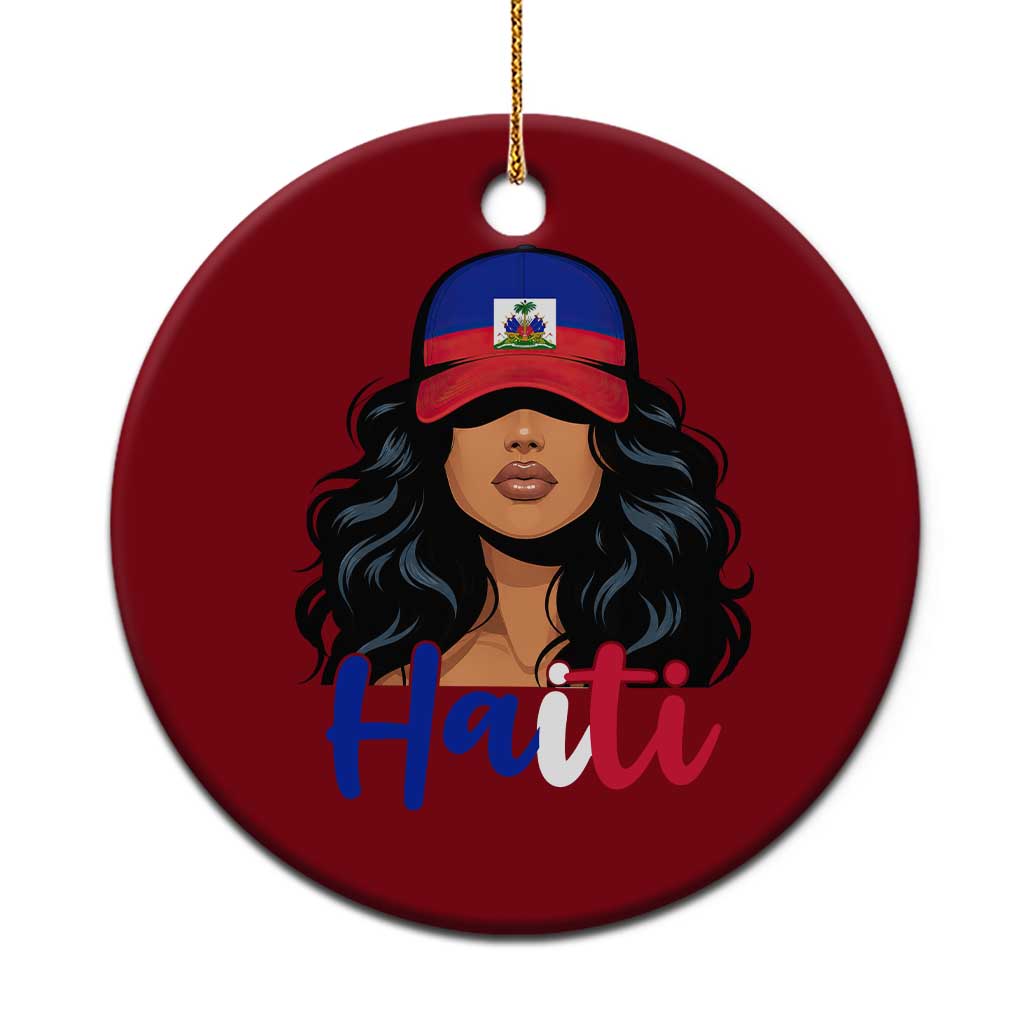 Beautiful Haitian Girl in Flag Baseball Cap Ceramic Ornament Haiti Heritage Pride