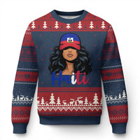 Beautiful Haitian Girl in Flag Baseball Cap Ugly Christmas Sweater Haiti Heritage Pride