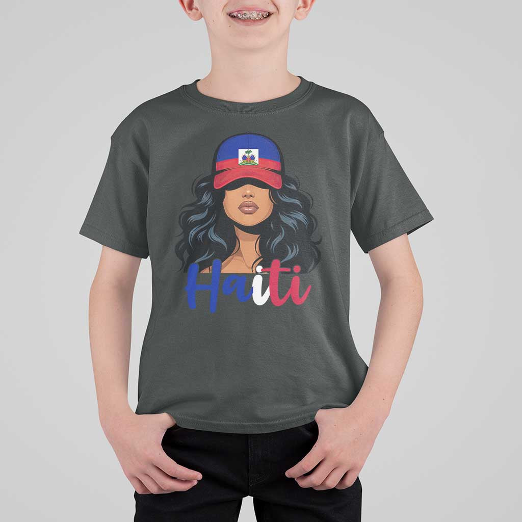 Beautiful Haitian Girl in Flag Baseball Cap T Shirt For Kid Haiti Heritage Pride