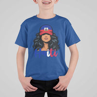 Beautiful Haitian Girl in Flag Baseball Cap T Shirt For Kid Haiti Heritage Pride
