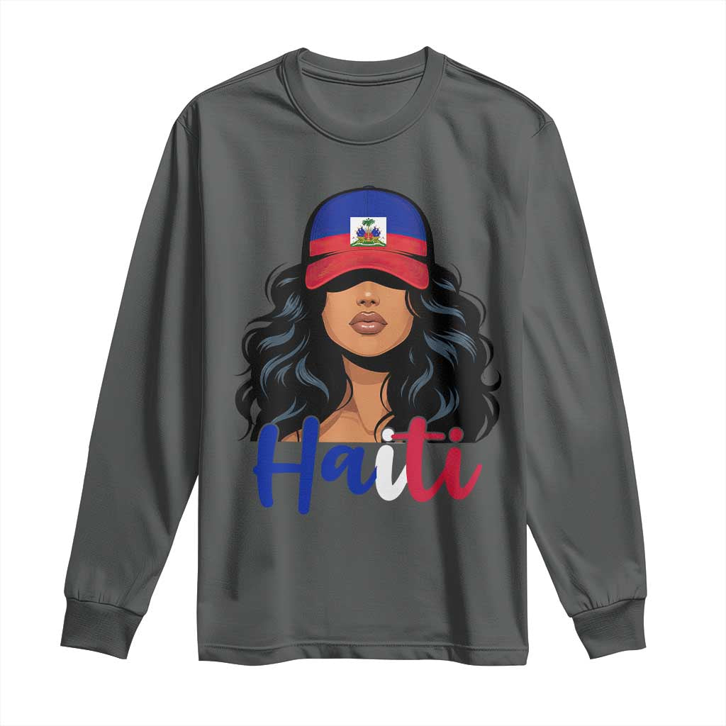 Beautiful Haitian Girl in Flag Baseball Cap Long Sleeve Shirt Haiti Heritage Pride