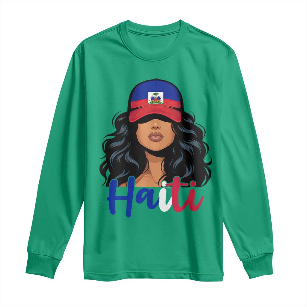 Beautiful Haitian Girl in Flag Baseball Cap Long Sleeve Shirt Haiti Heritage Pride
