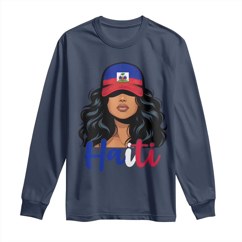 Beautiful Haitian Girl in Flag Baseball Cap Long Sleeve Shirt Haiti Heritage Pride