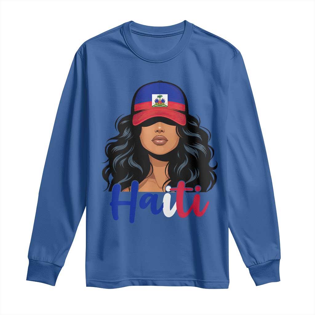 Beautiful Haitian Girl in Flag Baseball Cap Long Sleeve Shirt Haiti Heritage Pride