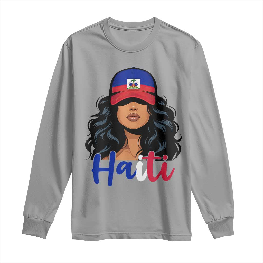 Beautiful Haitian Girl in Flag Baseball Cap Long Sleeve Shirt Haiti Heritage Pride