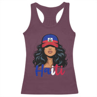 Beautiful Haitian Girl in Flag Baseball Cap Racerback Tank Top Haiti Heritage Pride