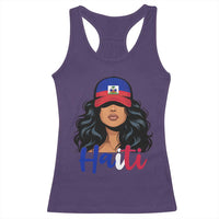Beautiful Haitian Girl in Flag Baseball Cap Racerback Tank Top Haiti Heritage Pride