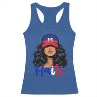 Beautiful Haitian Girl in Flag Baseball Cap Racerback Tank Top Haiti Heritage Pride