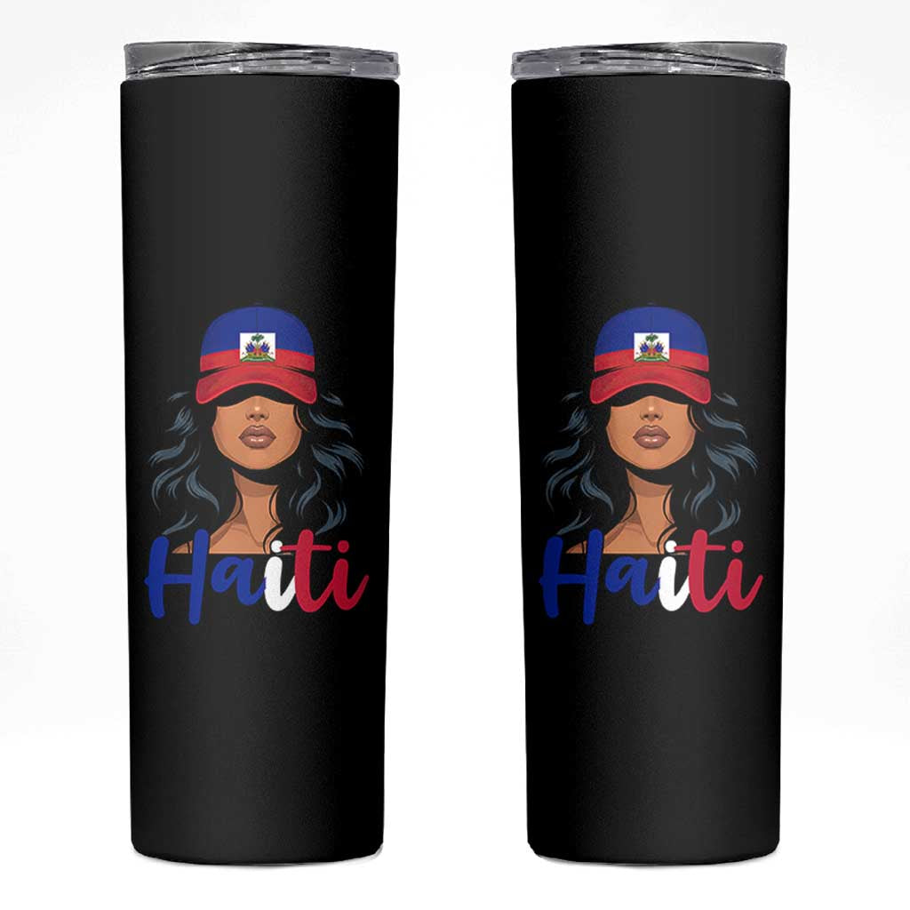 Beautiful Haitian Girl in Flag Baseball Cap Skinny Tumbler Haiti Heritage Pride