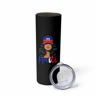 Beautiful Haitian Girl in Flag Baseball Cap Skinny Tumbler Haiti Heritage Pride