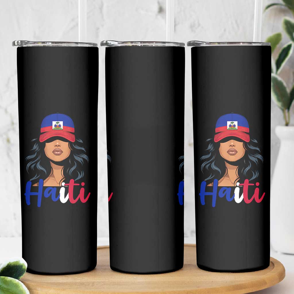 Beautiful Haitian Girl in Flag Baseball Cap Skinny Tumbler Haiti Heritage Pride