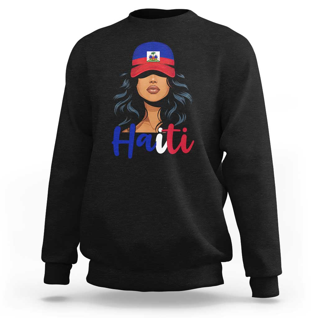 Beautiful Haitian Girl in Flag Baseball Cap Sweatshirt Haiti Heritage Pride