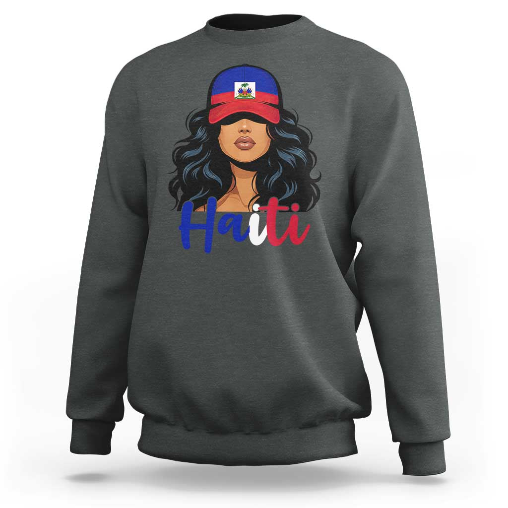 Beautiful Haitian Girl in Flag Baseball Cap Sweatshirt Haiti Heritage Pride