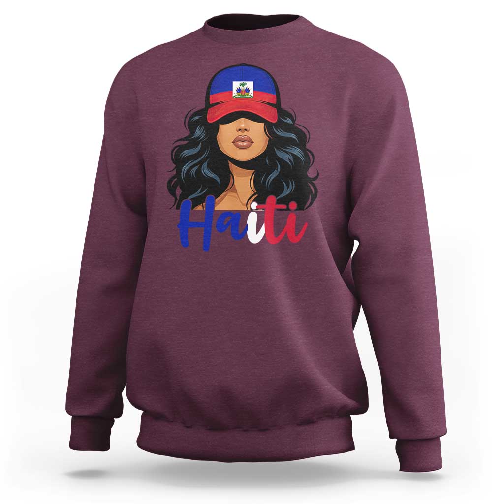 Beautiful Haitian Girl in Flag Baseball Cap Sweatshirt Haiti Heritage Pride
