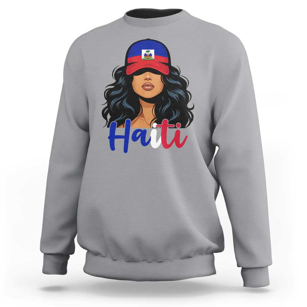 Beautiful Haitian Girl in Flag Baseball Cap Sweatshirt Haiti Heritage Pride