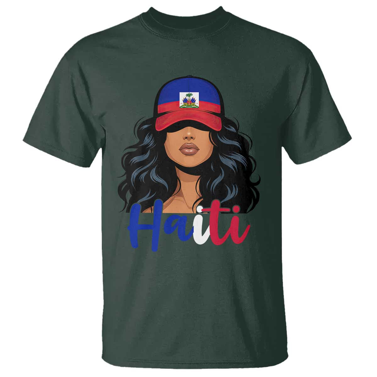 Beautiful Haitian Girl in Flag Baseball Cap T Shirt Haiti Heritage Pride