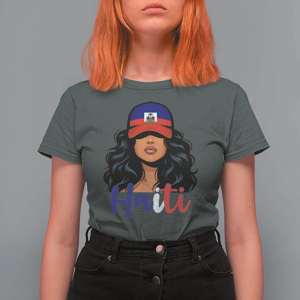 Beautiful Haitian Girl in Flag Baseball Cap T Shirt For Women Haiti Heritage Pride