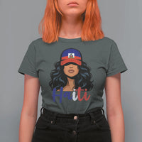 Beautiful Haitian Girl in Flag Baseball Cap T Shirt For Women Haiti Heritage Pride