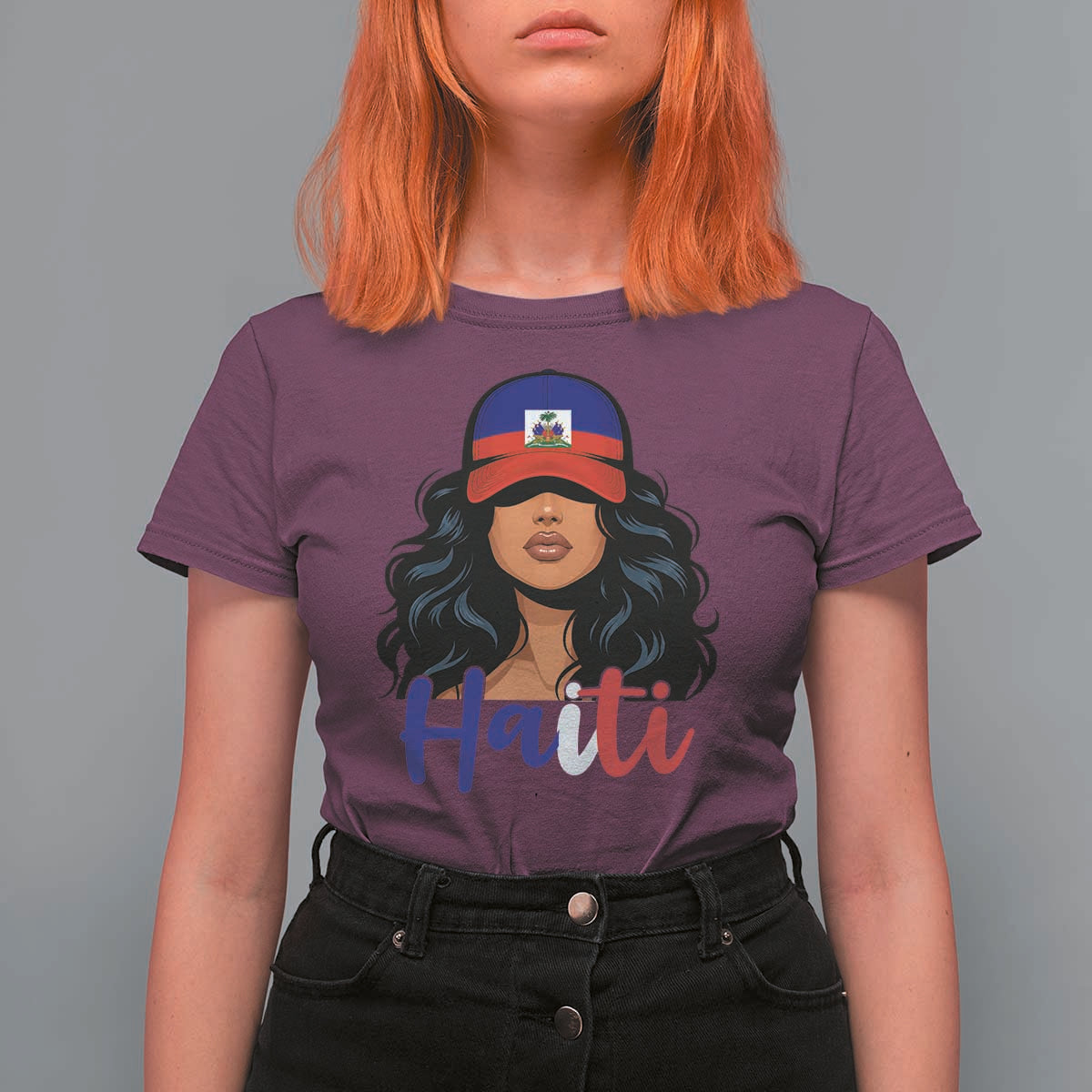 Beautiful Haitian Girl in Flag Baseball Cap T Shirt For Women Haiti Heritage Pride