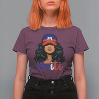 Beautiful Haitian Girl in Flag Baseball Cap T Shirt For Women Haiti Heritage Pride