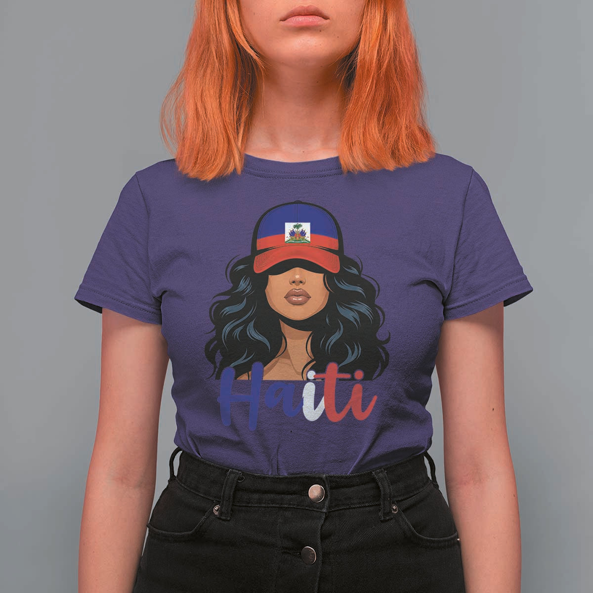Beautiful Haitian Girl in Flag Baseball Cap T Shirt For Women Haiti Heritage Pride
