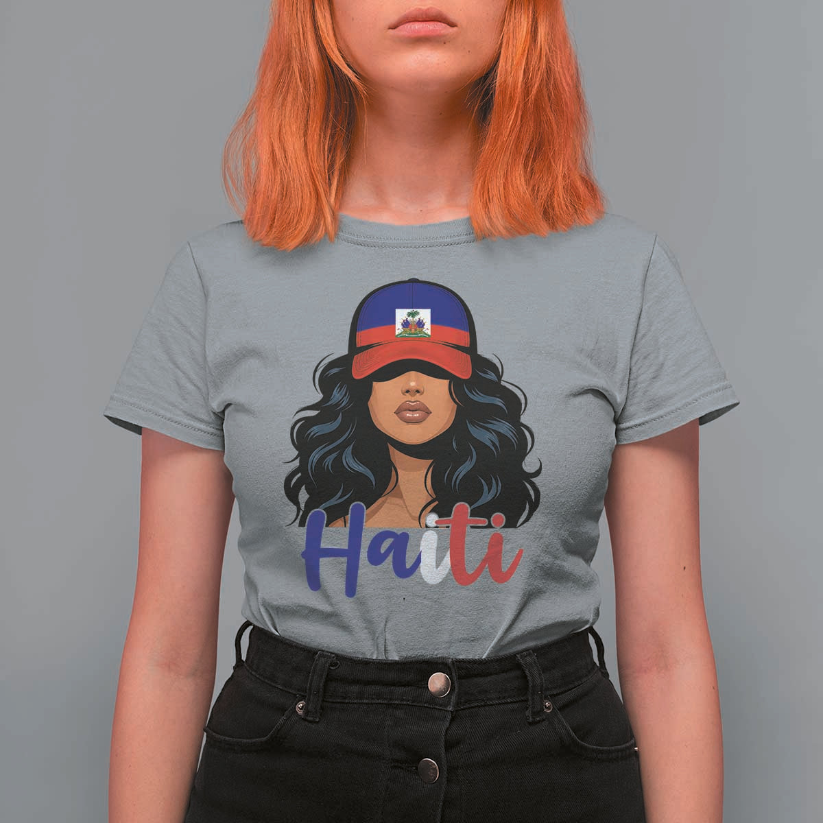 Beautiful Haitian Girl in Flag Baseball Cap T Shirt For Women Haiti Heritage Pride