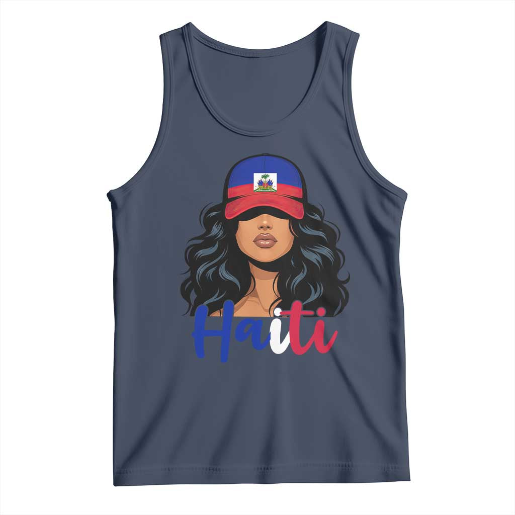 Beautiful Haitian Girl in Flag Baseball Cap Tank Top Haiti Heritage Pride