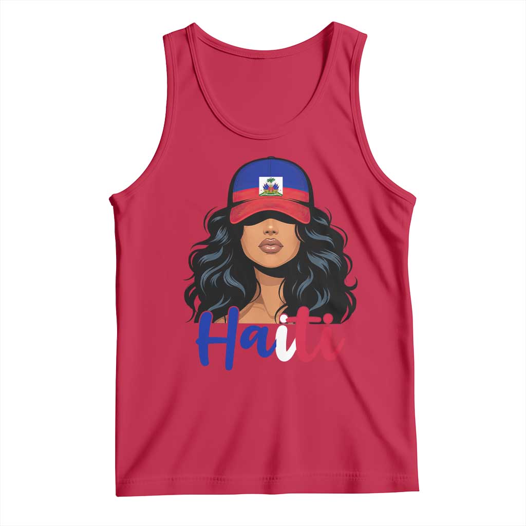 Beautiful Haitian Girl in Flag Baseball Cap Tank Top Haiti Heritage Pride