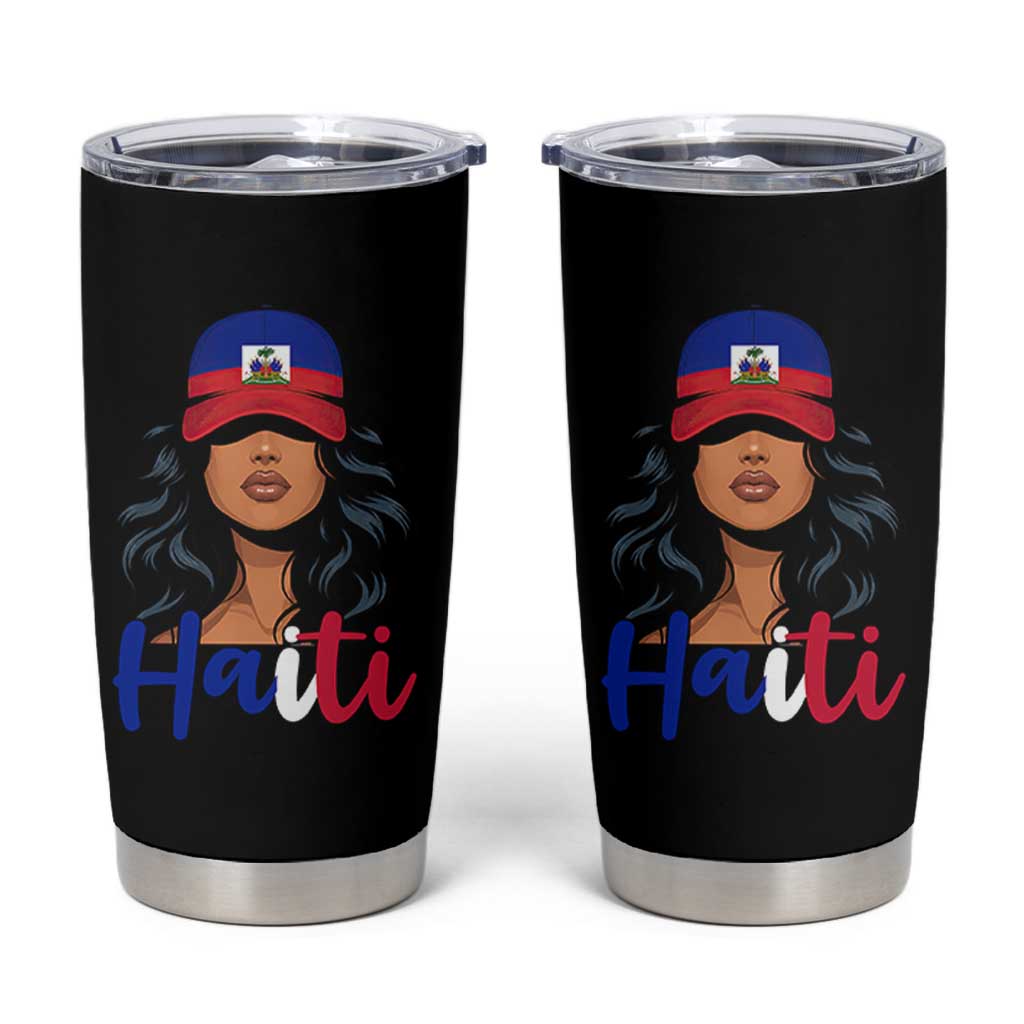 Beautiful Haitian Girl in Flag Baseball Cap Tumbler Cup Haiti Heritage Pride
