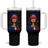 Beautiful Haitian Girl in Flag Baseball Cap Tumbler With Handle Haiti Heritage Pride