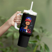 Beautiful Haitian Girl in Flag Baseball Cap Tumbler With Handle Haiti Heritage Pride