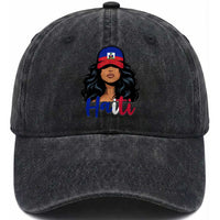 Beautiful Haitian Girl in Flag Baseball Cap Washed Cotton Baseball Cap Haiti Heritage Pride