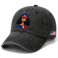 Beautiful Haitian Girl in Flag Baseball Cap Washed Cotton Baseball Cap Haiti Heritage Pride