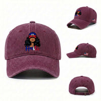 Beautiful Haitian Girl in Flag Baseball Cap Washed Cotton Baseball Cap Haiti Heritage Pride