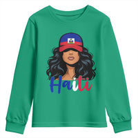 Beautiful Haitian Girl in Flag Baseball Cap Youth Sweatshirt Haiti Heritage Pride