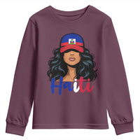 Beautiful Haitian Girl in Flag Baseball Cap Youth Sweatshirt Haiti Heritage Pride