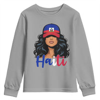 Beautiful Haitian Girl in Flag Baseball Cap Youth Sweatshirt Haiti Heritage Pride