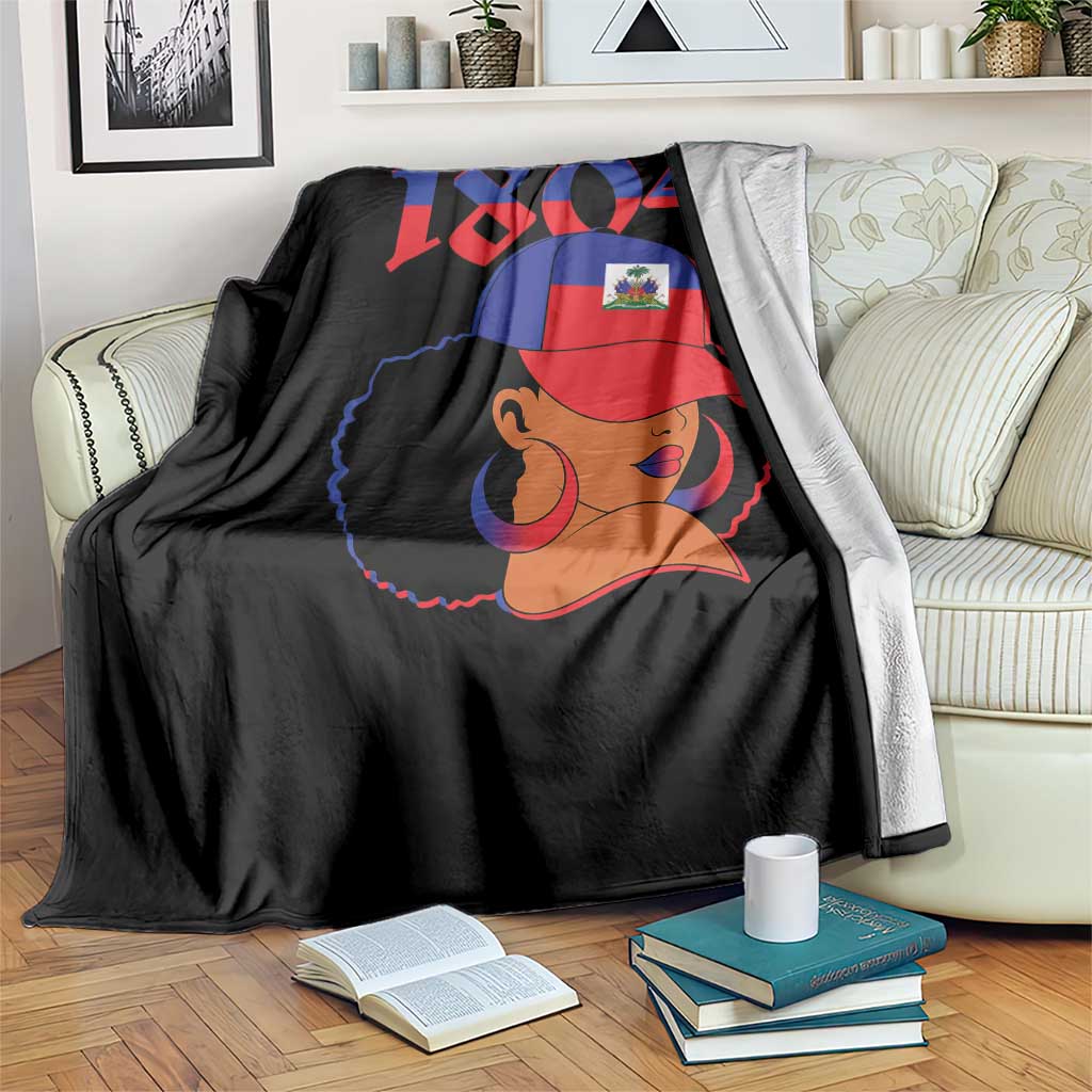 Haiti 1804 Curly Afro Queen Hoop Earrings Style Graphic Throw Blanket Haitian Heritage Pride