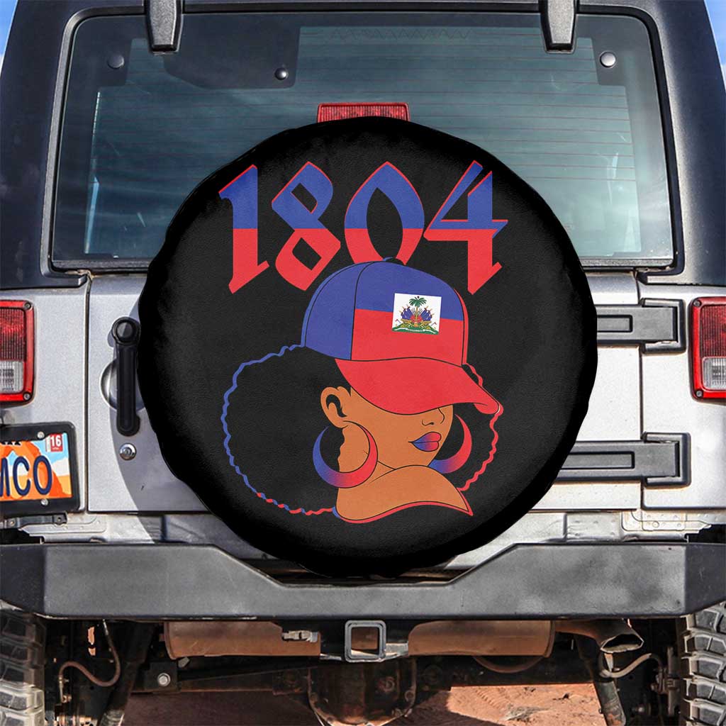 Haiti 1804 Curly Afro Queen Hoop Earrings Style Graphic Spare Tire Cover Haitian Heritage Pride