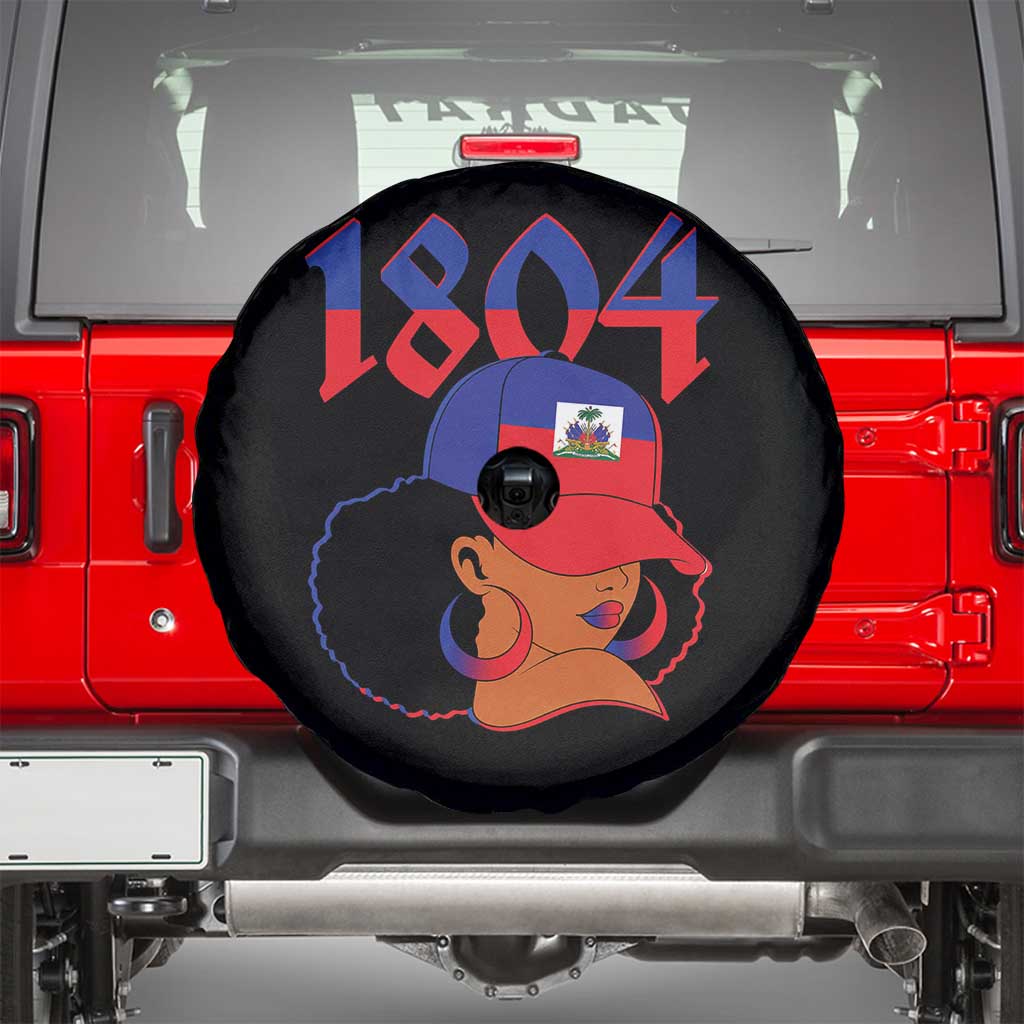 Haiti 1804 Curly Afro Queen Hoop Earrings Style Graphic Spare Tire Cover Haitian Heritage Pride
