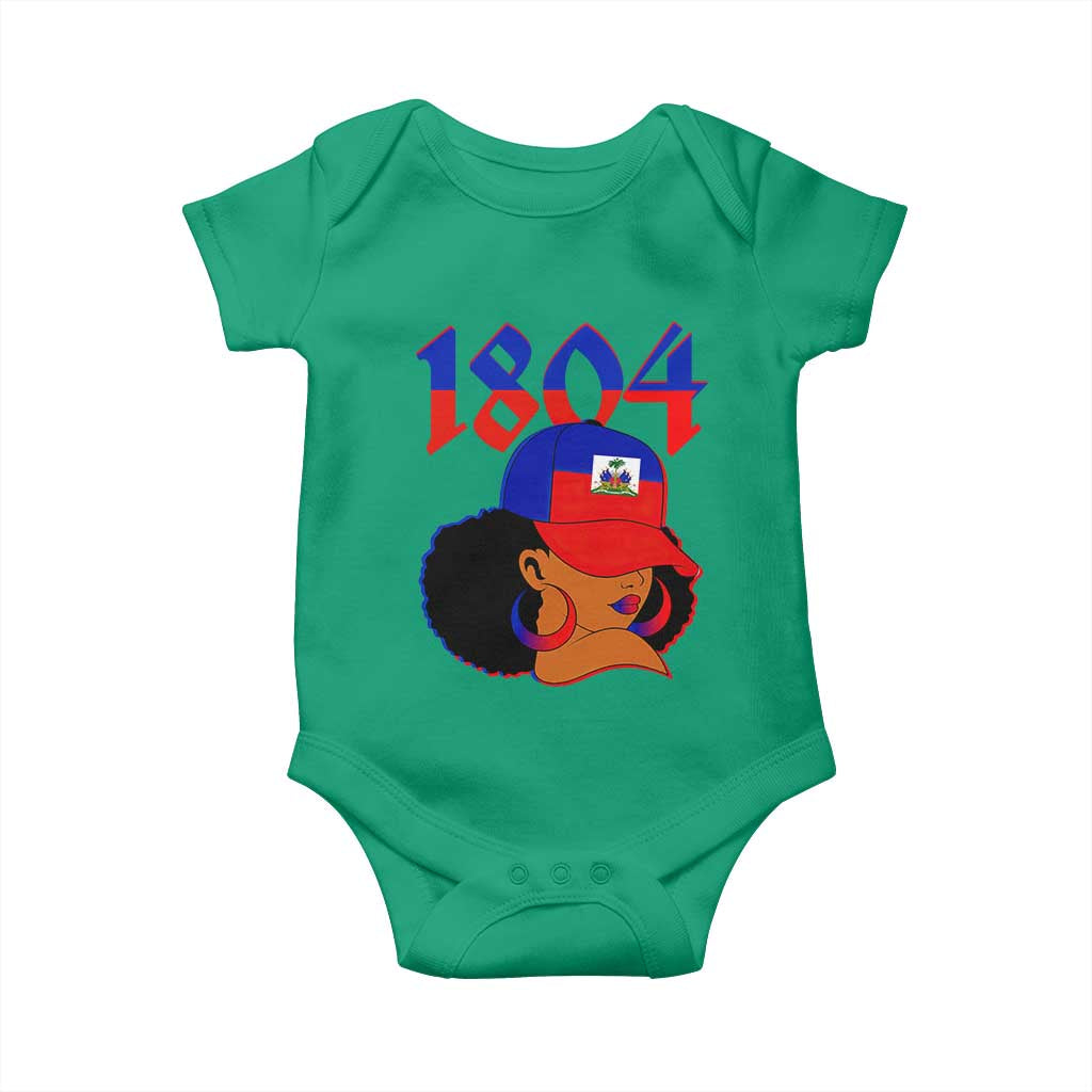 Haiti 1804 Curly Afro Queen Hoop Earrings Style Graphic Baby Onesie Haitian Heritage Pride