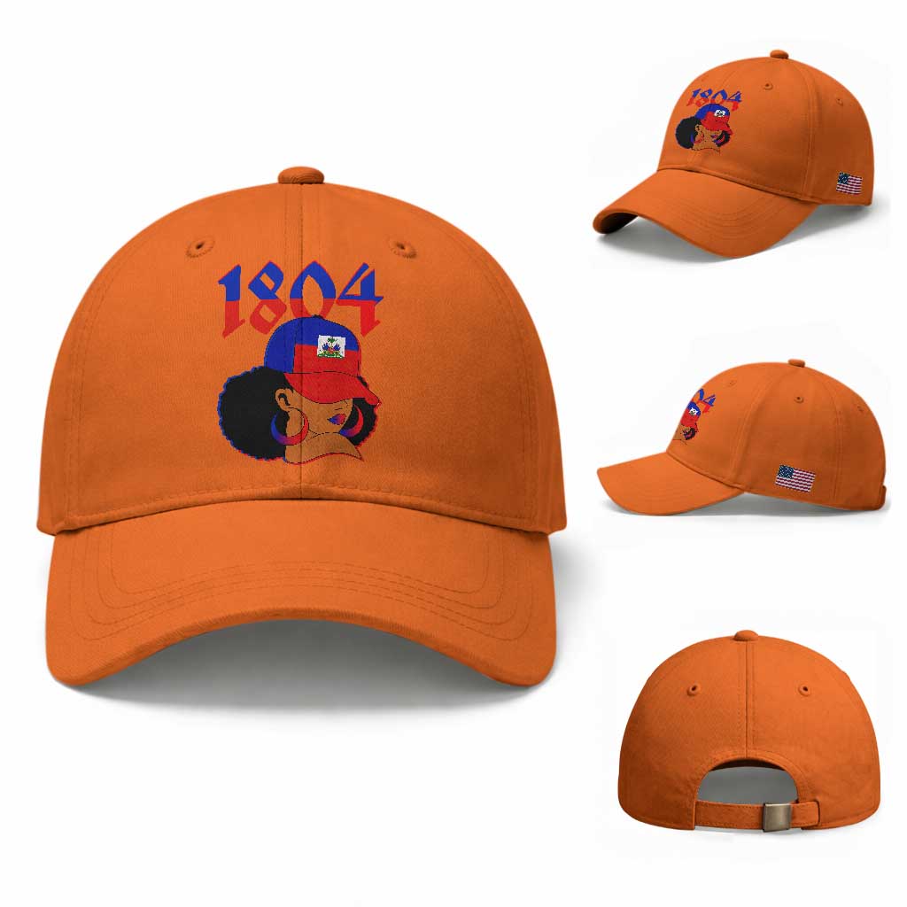 Haiti 1804 Curly Afro Queen Hoop Earrings Style Graphic Baseball Cap Haitian Heritage Pride