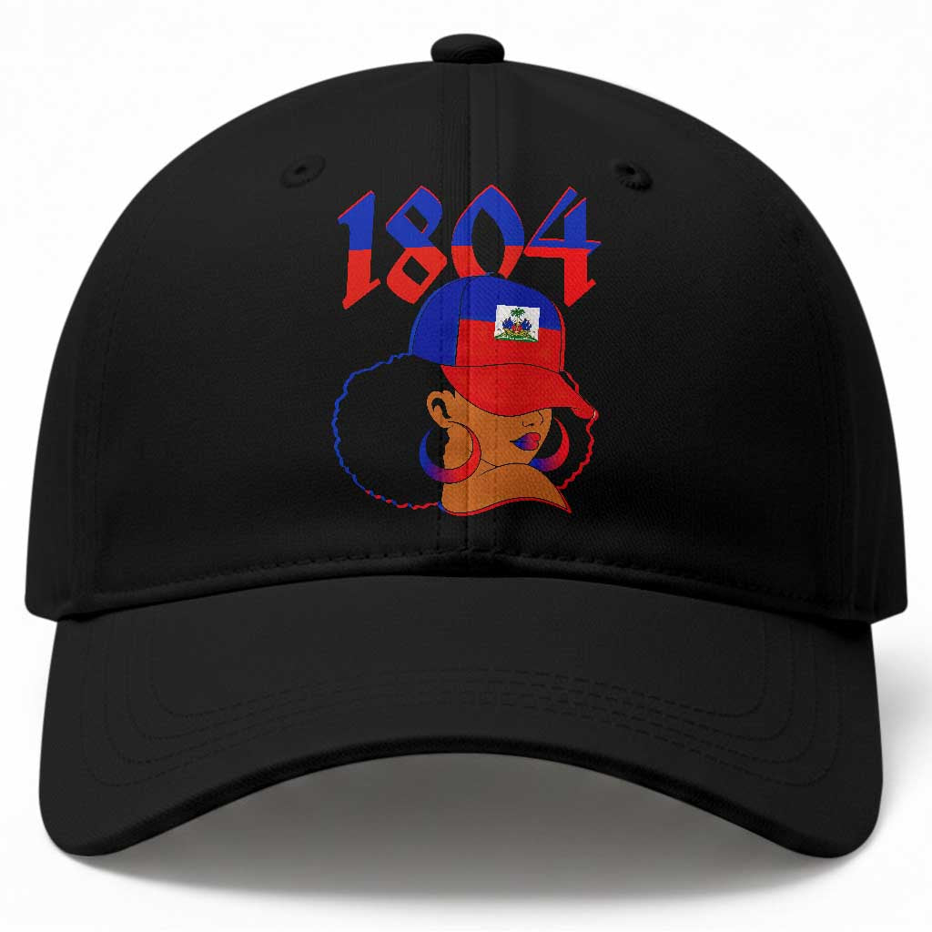 Haiti 1804 Curly Afro Queen Hoop Earrings Style Graphic Baseball Cap Haitian Heritage Pride