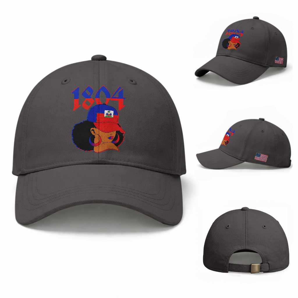 Haiti 1804 Curly Afro Queen Hoop Earrings Style Graphic Baseball Cap Haitian Heritage Pride
