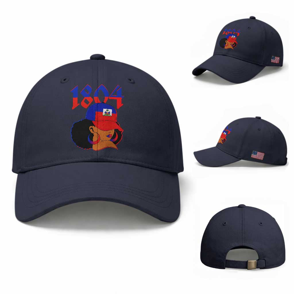 Haiti 1804 Curly Afro Queen Hoop Earrings Style Graphic Baseball Cap Haitian Heritage Pride
