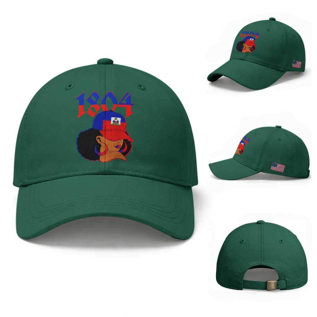 Haiti 1804 Curly Afro Queen Hoop Earrings Style Graphic Baseball Cap Haitian Heritage Pride