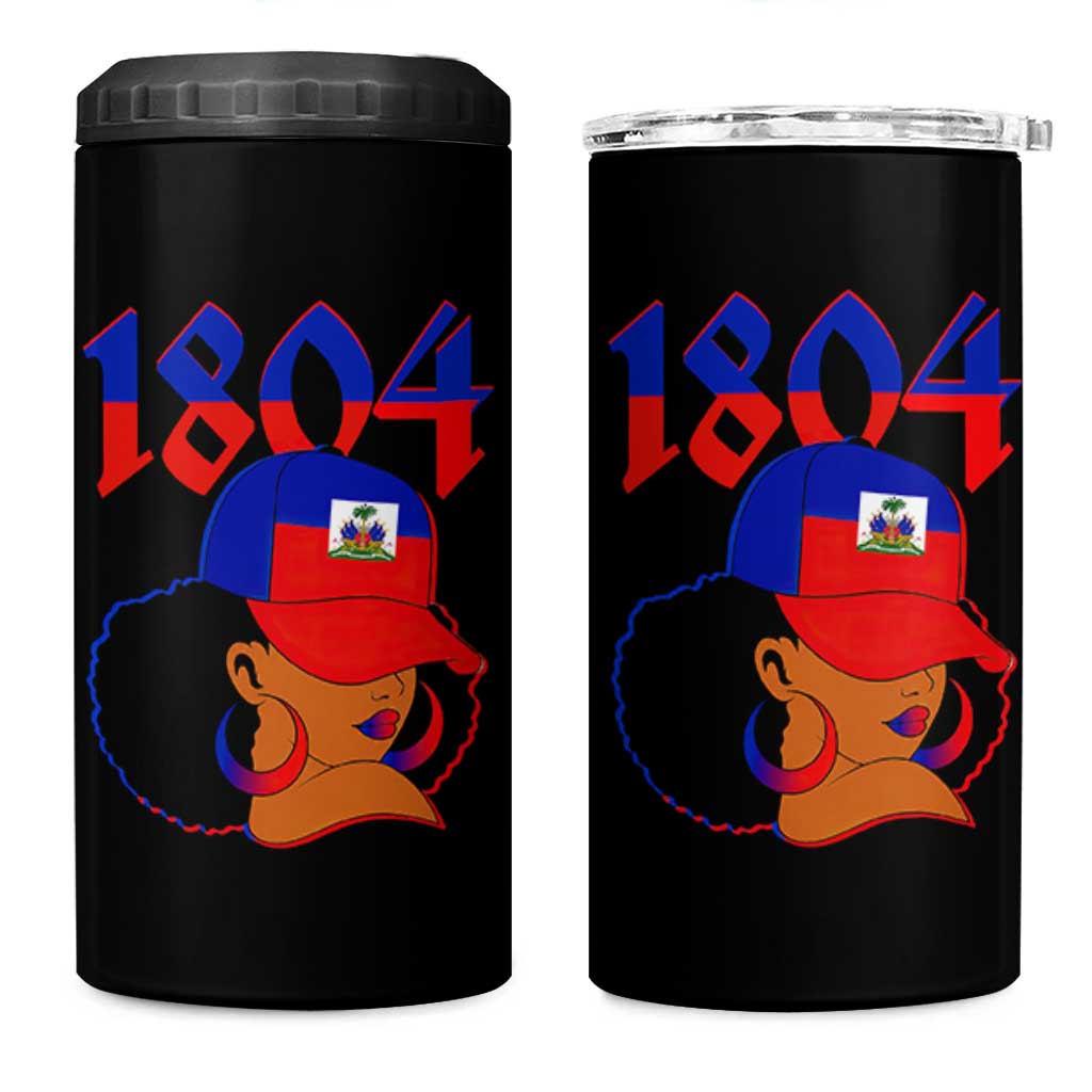 Haiti 1804 Curly Afro Queen Hoop Earrings Style Graphic 4 in 1 Can Cooler Tumbler Haitian Heritage Pride