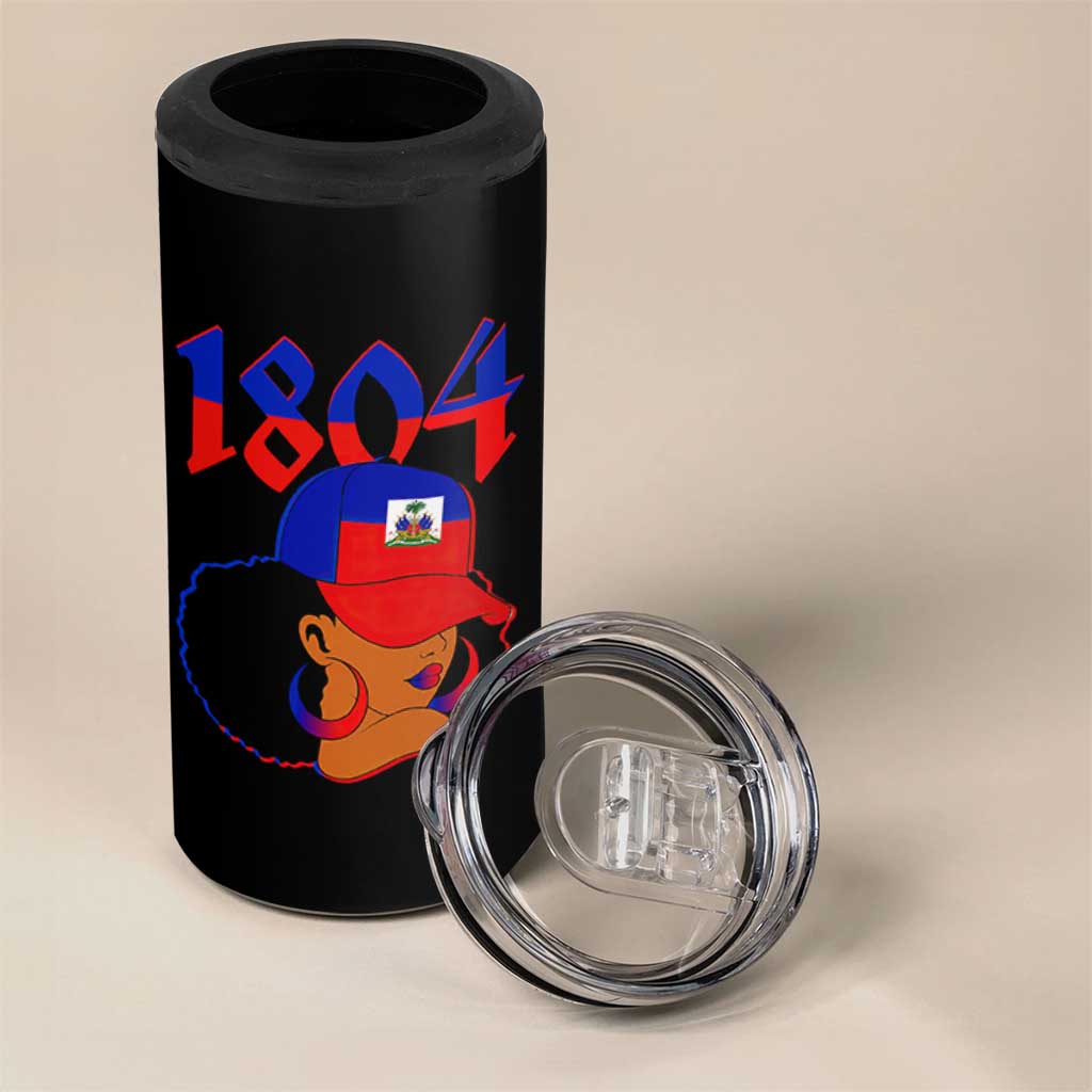 Haiti 1804 Curly Afro Queen Hoop Earrings Style Graphic 4 in 1 Can Cooler Tumbler Haitian Heritage Pride