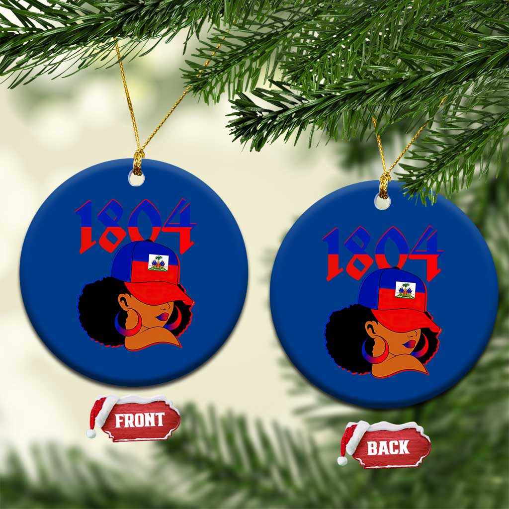 Haiti 1804 Curly Afro Queen Hoop Earrings Style Graphic Ceramic Ornament Haitian Heritage Pride