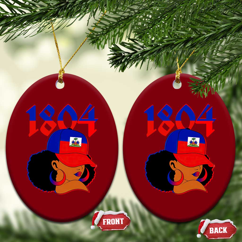Haiti 1804 Curly Afro Queen Hoop Earrings Style Graphic Ceramic Ornament Haitian Heritage Pride